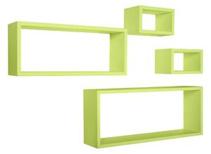 Set 3 Mensole Cubo da Parete Quadrato e Rettangolare in Fibra di Legno Merlino Verde