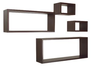 Set 3 Mensole Cubo da Parete Quadrato e Rettangolare in Fibra di Legno Merlino Wengè