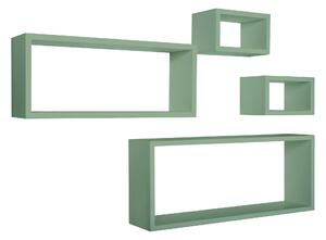 Set 3 Mensole Cubo da Parete Quadrato e Rettangolare in Fibra di Legno Merlino Verde Acqua Marina