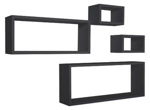 Set 3 Mensole Cubo da Parete Quadrato e Rettangolare in Fibra di Legno Merlino Nero