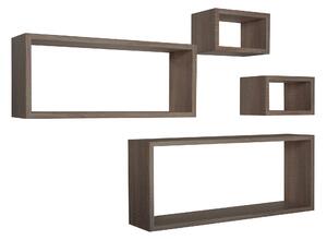 Set 3 Mensole Cubo da Parete Quadrato e Rettangolare in Fibra di Legno Merlino Noce Segato
