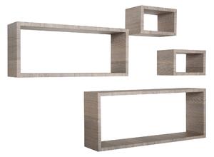 Set 3 Mensole Cubo da Parete Quadrato e Rettangolare in Fibra di Legno Merlino Rovere Moka