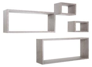 Set 3 Mensole Cubo da Parete Quadrato e Rettangolare in Fibra di Legno Merlino Rovere Grigio New