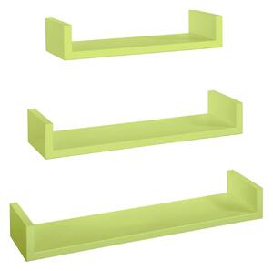 Set 3 Mensole da Parete 60-50-40x15,5x8 cm in Fibra di Legno Calamita Verde