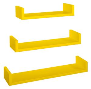 Set 3 Mensole da Parete 60-50-40x15,5x8 cm in Fibra di Legno Calamita Giallo Canarino