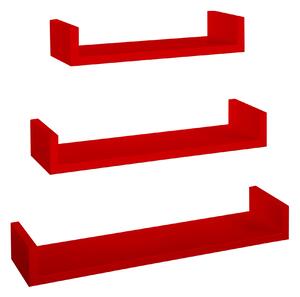 Set 3 Mensole da Parete 60-50-40x15,5x8 cm in Fibra di Legno Calamita Rosso