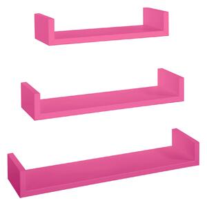 Set 3 Mensole da Parete 60-50-40x15,5x8 cm in Fibra di Legno Calamita Fuxia