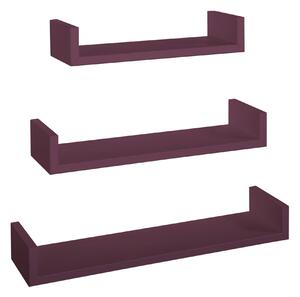 Set 3 Mensole da Parete 60-50-40x15,5x8 cm in Fibra di Legno Calamita Viola Melanzana