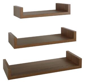 Set 3 Mensole da Parete 60-50-40x23,7x8 cm in Fibra di Legno Calamita Maxi Rovere Tabacco