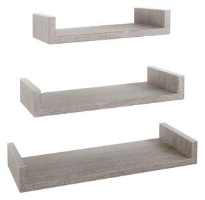 Set 3 Mensole da Parete 60-50-40x23,7x8 cm in Fibra di Legno Calamita Maxi Rovere Grigio New