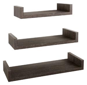 Set 3 Mensole da Parete 60-50-40x23,7x8 cm in Fibra di Legno Calamita Maxi Rovere Scuro