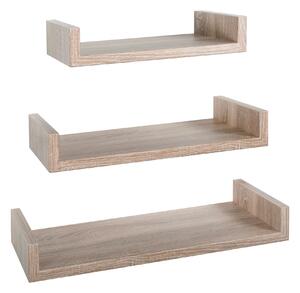 Set 3 Mensole da Parete 60-50-40x23,7x8 cm in Fibra di Legno Calamita Maxi Rovere Naturale/Sagerau