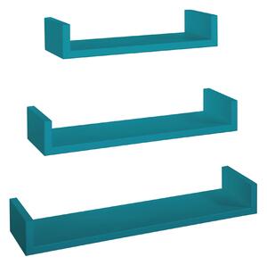 Set 3 Mensole da Parete 60-50-40x15,5x8 cm in Fibra di Legno Calamita Blu Atollo