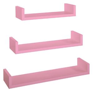 Set 3 Mensole da Parete 60-50-40x15,5x8 cm in Fibra di Legno Calamita Rosa Blush