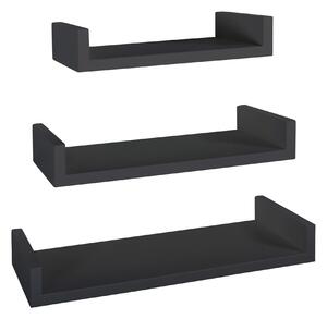 Set 3 Mensole da Parete 60-50-40x23,7x8 cm in Fibra di Legno Calamita Maxi Nero