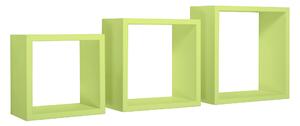 Set 3 Mensole da Parete Cubo in Fibra di Legno Incubo Verde