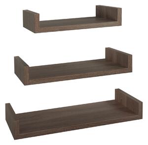 Set 3 Mensole da Parete 60-50-40x23,7x8 cm in Fibra di Legno Calamita Maxi Noce