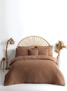 Set copripiumino e federa marrone in cotone renforcé per letto singolo 140x200 cm Waffle Striped – Mila Home Luxury