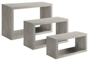 Set 3 Mensole da Parete Rettangolare in Fibra di Legno Trittico Rovere Grigio New