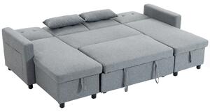 HOMCOM Divano Angolare 4 Posti con Funzione Letto e Contenitore a U, Divano con Chaiselongue, Schienale Regolabile, Effetto Lino | Aosom Italy