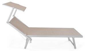 Lettino Da Mare Professionale In Alluminio Con Tettuccio Parasole Crema 186x61x39