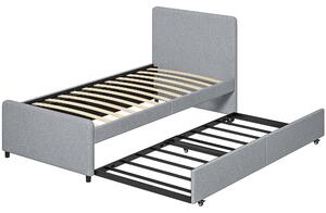 HOMCOM Letto Estraibile, Struttura Letto Singola/Doppia con Rete a Doghe in Metallo, Testata e Pediera Imbottite, Grigio Chiaro | Aosom Italy