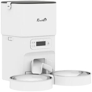 PawHut Mangiatoia Automatica 4L, Distributore Cibo per Gatti/Cani, 1-6 Pasti al Giorno, 2 Ciotole Doppia Alimentazione, 33x30,5x30 cm, Bianco | Aosom Italy