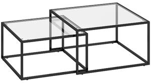HOMCOM 2 Tavolini da Centro Quadrati, Tavolini a Nido Moderni con Piano in Vetro Temperato e Struttura Metallica, 75x75x42 cm, Nero | Aosom Italy