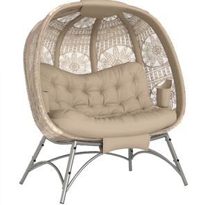 Outsunny Lettino da Giardino 2 Posti con Copertura Decorata e Cuscino Spesso, 126x75x142 cm, Marrone | Aosom Italy