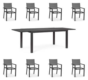 Set Da Pranzo Per Esterni Tavolo In Alluminio Allungabile 90x160-240 Cm + 8 Sedie Antracite