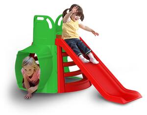 Scivolo per Bambini 180x180x98 cm con Tunnel in Plastica Rosso e Verde