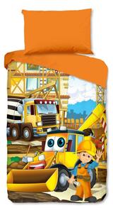 Set copripiumino e federa da bambini arancione in cotone per letto singolo 140x200 cm Building – Good Morning