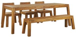 Set da pranzo da giardino 5 pezzi in legno massello di acacia tavolo rettangolare panca 3 sedie stile rustico design moderno Beliani