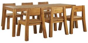 Set da pranzo da giardino 7 pezzi Tavolo rettangolare in legno massello di acacia chiaro 6 sedie per interni ed esterni in stile rustico Beliani
