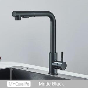 Rubinetto da cucina, rubinetto da cucina ad alta pressione con doccetta estraibile in acciaio inossidabile, rubinetto girevole a 360°, 2 modalità di getto, rubinetto per lavello, finitura spazzolata. Colore: nero