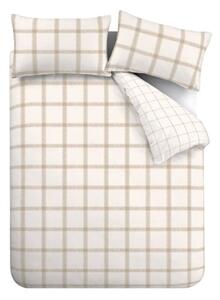 Set copripiumino e federa beige in cotone per letto matrimoniale 200x200 cm Oxton Check – Bianca