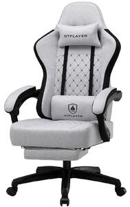 GTPLAYER sedia da gioco Poltrona ergonomica da gioco Sedia da scrivania Sedia da corsa per PC gamer con superficie in tessuto, cuscino di seduta in piuma con poggiapiedi grigio chiaro