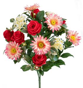 Bouquet Artificiale Rose/gerbera Per 16 Fiori Rosso