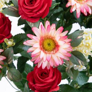 Bouquet Artificiale Rose/gerbera Per 16 Fiori Rosso