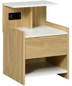 Comodino Moderno1 Cassetto 40x40x60 cm con 2 Prese USB Color Legno