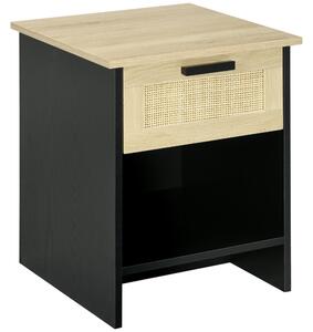 Comodino 1 Cassetto 1 Ripiano 40x40x50 cm in Legno e Rattan Nero e Naturale