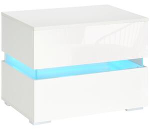 Comodino 2 Cassetti 60x39x47 cm con LED in Truciolato Bianco
