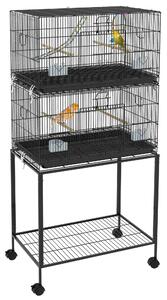 Doppia Voliera 2 Gabbie per Uccelli Impilati 77x46x164 cm in Acciaio con Ruote Nero