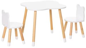 Set Tavolino con 2 Sedie per Bambini a Forma di Orsetto in Legno di Pino e MDF Bianco