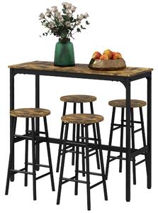 Set Tavolo Alto Rettangolare con Sgabelli in MDF e Acciaio Nero e Marrone