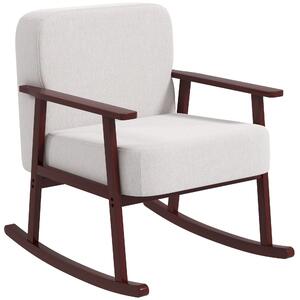 Poltrona a Dondolo 66x78x76 cm in Tessuto Effetto Lino e Legno Beige e Marrone
