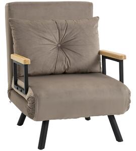 Poltrona Letto Singolo Trasformabile 63x73x81 cm in Tessuto Effetto Velluto Grigio