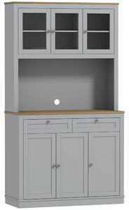 HOMCOM Armadio Dispensa da Cucina con 3 Porte in Vetro Compartimento Aperto 2 Cassetti e Scaffali Regolabili 100x40x180 cm Grigio | Aosom Italy
