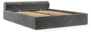 Letto matrimoniale imbottito grigio scuro con contenitore e rete inclusi 160x200 cm Solvo – Maison de Rêve