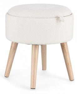 Sgabello Contenitore Ø 39x42,5 cm Zoya in Bouclè Bianco